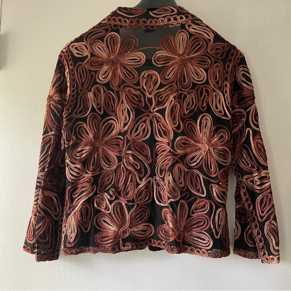 Vintage Casual Studio Floral Embroidered Sheer Black Mesh Jacket - Size XL - Picture 3 of 12